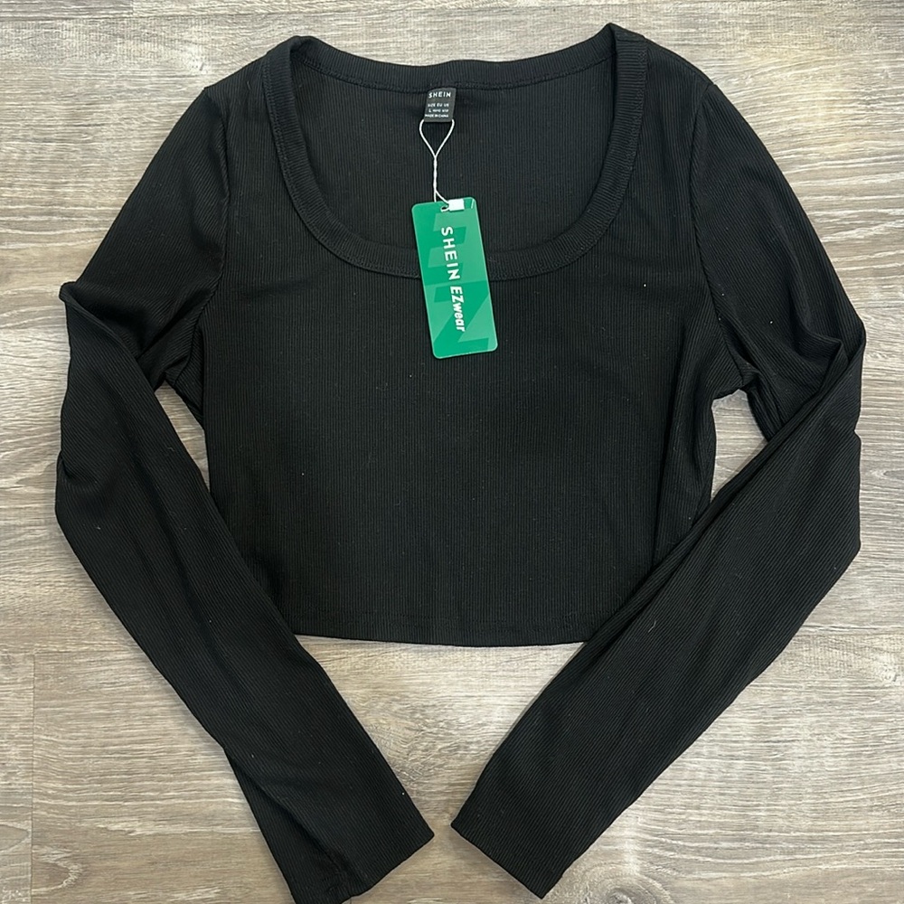SHEIN crop black scoop neck